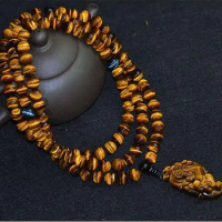 AAA Grade Tiger Eye Mala Tibetan Mala Yellow Dzambhala Prayer Mala Tibetan 108 Rosary Beads Buddhist 108 Prayer Beads for Wealth