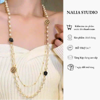 NALIA DC110 - Dây Chuyền Dáng Dài Mặt Hoa 4 lá Đính Ngọc Trai Cao Cấp Phong Cách Hàn Quốc Mới vòng c