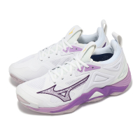 Mizuno 排球鞋 Wave Momentum 3 女鞋 白 紫 緩衝 襪套 室內運動 羽排鞋 美津濃 V1GC2312-10