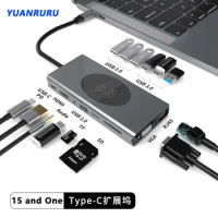 Wireless Charging Dock USB3.0 HUB Type C Splitter To HDMI 4K Thunderbolt 3 Docking Station Laptop For Macbook Air M1 iPad Pro