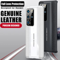 Genuine Leather Phone Case For Huawei P40 Pro P40Pro+ Cowhide Crocodile texture Cover For P40 Luxury plating Square Capa