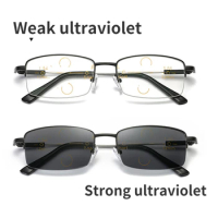 Photochromic Glasses Outdoor Sunglasses Metal Frame Glasses Rectangular Frame Sunglasses Far and Near Anti Blue Light Glasses