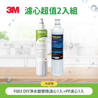 3M F003 DIY淨水器替換濾心1入(適用S003/DS02/DS03系列濾心)+PP濾心1入(超值2入組)