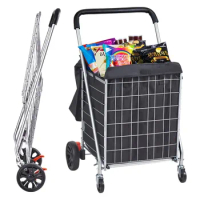 Folding Shopping Cart Heavy Duty Foldable Laundry Basket Trolley