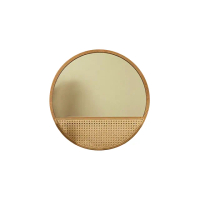 【好物良品】60x60cm_日本復古原木藤編造型半身鏡(鏡子 掛鏡 半身鏡 侘寂風)