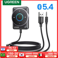 UGREEN Bluetooth 5.4 Car Receiver Adapter with Mics and Noise Cancellation, USB AUX Bluetooth Receiver Car Kit Stereo Audio