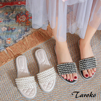 【Taroko】法式公主珍珠圓頭平底涼鞋(2色可選)