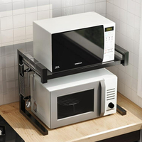 微波爐置物架 可伸縮廚房置物架微波爐烤箱架子台面家用雙層桌面多功能收納支架 免運 開發票