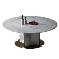 Italian Marble Dining-Table High-End Villa Whole House Custom Designer Embedded Turntable round Dining Table Card Ice Jade