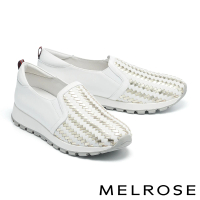 預購 MELROSE 美樂斯 質感時髦編織造型真皮厚底休閒鞋(白)