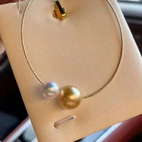 18K Gold Pearl Necklace,10-11mm Nanyang Gold Beads With 7-8mm Sea WATER AK, Are Strong Light Very Slight Defect Quality