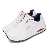 【SKECHERS】休閒鞋 Uno-Stand On Air 女鞋 厚底 增高4公分 氣墊 支撐 皮革 白 藍(73690WNVR)