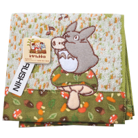 TOTORO 可愛龍貓蘑菇刺繡圖騰LOGO小方巾(墨綠/白系)