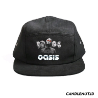 Topi Snapback 5 Panel CANDLENUT.ID warna hitam dengan logo sablon OASIS elegan keren,Topi skena,five