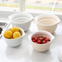 瀝水籃 洗菜籃創意日式雙層瀝水籃洗菜盆客廳水果盤家用小號塑料菜籃子洗菜籃【林之舍】
