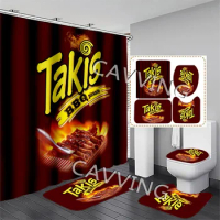 Takis 3D Print Shower Curtain Waterproof Bathroom Curtain Anti-slip Bath Mat Set Toilet Rugs Mats Ho