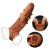 Realistic Skin Delay Penis Sleeve Reusable Condom Penis Cock Extension Sleeve Soft Silicone Enhancer Condom For Male Sex Toy