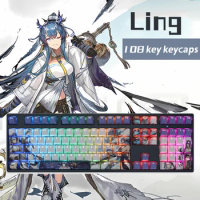 108Key Gaming Keycap Arknights, アークナイツ Ling Character Translucent PBT Cherry Profile Compatible with Mechanical Keyboard