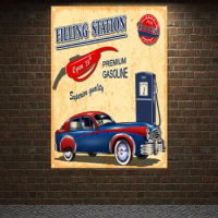 PREMIUM GASOLINE Vintage CAR Service Poster Art Flag Auto Repair Shop Banner Wall Painting Garage FILLING Station Decor Stickers