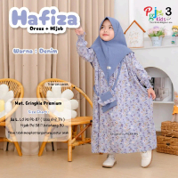 Hafiza Dress Denim Set Hijab Anak Usia 6-11 Tahun Crinkle Premium Real Original Gamis Anak Terbaru M