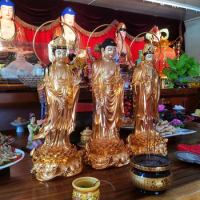 48CM Large 3P High grade gilding XI FANG SAN SHENG Buddha statue Amitabha Guanyin Mahasthamaprapta HOME shrine protection