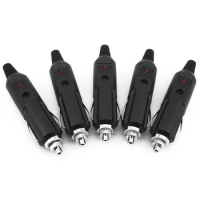 5pcs 12V 24V Car Cigarette Lighter Plug Fuses 5A With LED Indicator Plug For Car Electric Appliance, Vacuum Cleaner, Air Pump