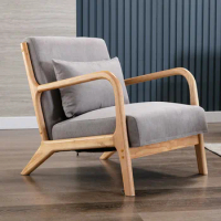 Modern simple sofa single lazy sofa chair bedroom living room fabric solid wood sofa leisure chair