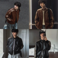 แจ็คเก็ตหนังแถบ 2 เส้นไหล่ ทรงสวย ใส่คลุม ซิปคู่ สไตล์เกาหลี J104