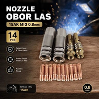 Nozzle Las MIG 0.8mm Set 14pcs Mata Welding Torch Tip Holder 15AK CO2 MB15