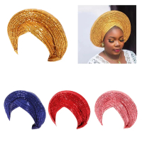 Woman African Style Turban Caps for Wedding Outdoor Travel Turban Caps Breathable Sequins Turban Hot