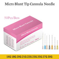50pcs/Box Blunt Tip Cannula High Toughness Disposable Hypodermic Filler Needle Plain Ends Notched Endo Micro Needle Syringe