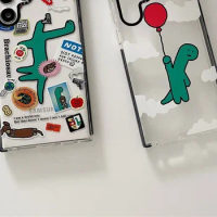 Cartoon Dinosaur Transparent Case for Samsung Galaxy S20 S21 S22 S23 Ultra S20+ S21+ S22+ S23 Plus Cover Protective Shell