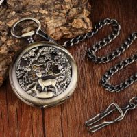 Bronze Automatic Mechanical Pocket Watch Clock Fob Chain Watch Men Roman Numbers Clock High Quality Pocket watches