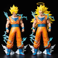 IN STOCK Dragon Ball Z Son Goku SSJ3 Figure Replaceable Heads Super Saiyan 3 Goku Action Figures 35CM PVC Collection Model Toys