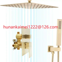 Ceiling Mount Rain Shower System Brushed Gold Shower Faucet Set 16 Inch High Pressure Overhead Rain Shower Head and Handheld