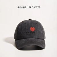 (Leisure Projects) i love party cap หมวกทรงเบลบอลผ้า twill ฝอกสี ปักลาย graphic ที่หน้าหมวก free s