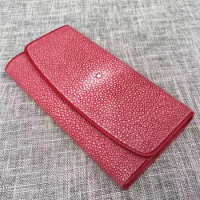 Authentic Exotic Smooth Stingray Skin Lady Large Trifold Wallet Genuine Leather Female Clutch Coin Purse Women Long Card Holders