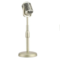 Classic Retro Dynamic Vocal Microphone Vintage Mic Universal Stand for Live Performance Karaoke Studio Record Gold