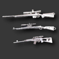 3D Sniper Rifle Silver Plated Tone Metal Pendant Punk Necklace Accessories DIY Charms Jewelry Crafts Making A483