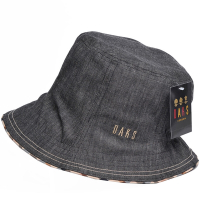 DAKS 品牌格紋滾邊刺繡LOGO單寧布漁夫帽(黑灰色)