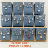 18k gold plated titanium steel natural craystal Ladies Pendant set Earring