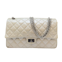 【二手名牌BRAND OFF】CHANEL 香奈兒【再降價】銀色 菱格紋 牛皮 2.55 肩背包 銀扣  鍊帶
