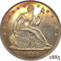 United States America USA 1885 ½ Dollar Seated Liberty Half Dollar Cupronickel Silver Plated Below Eagle Copy Coin With Motto