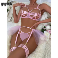 Gagaopt Erotic Lingerie Hollow Bra Ruffled Sensual Underwear Sissy Porn Matching Fine Porn Outfit