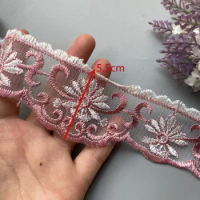 2 yards Pink 5.5cm Mesh Embroidered Lace Trims for Sofa Chair Cushion Home Textiles Trimmings Ribbon Sewing Accessories Fabric