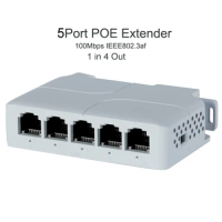 5 Port POE Extender 90W 10/100Mbps 1 in 4 Out 100 Meters Network Switch Repeater with IEEE802.3af for PoE Switch NVR IP Camera
