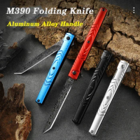 Aluminum Alloy M390 Folding Knife Damascus Pattern Outdoor Self-Defense Knife High Hardness CS GO Portable Fruit Knives