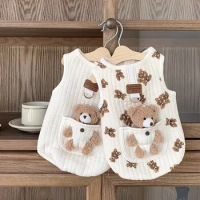 Puppy Dog Bear Printed Pet Cotton Jacket Can be Used to Tow Small Dog Winter Clothing Teddy's Warm Coat Cartoon Dog Clothes