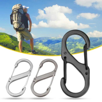 10pcs Stainless Steel S Type Carabiner with Lock Mini Keychain Hook Anti-Theft Outdoor Camping Backpack Buckle Key-Lock Tool