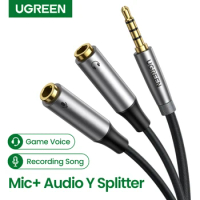 UGREEN Splitter Adapter 3.5mm Audio Splitter Cable for Computer Jack 3.5mm 1 Male to 2 Female Mic Y Splitter AUX Cable Headset